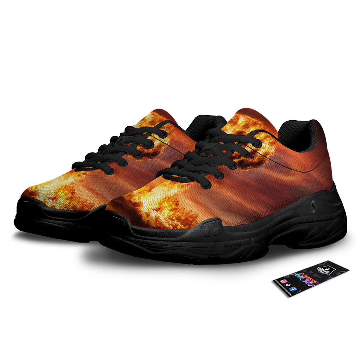 Nuclear Bomb Explosion Print Black Chunky Shoes-grizzshop