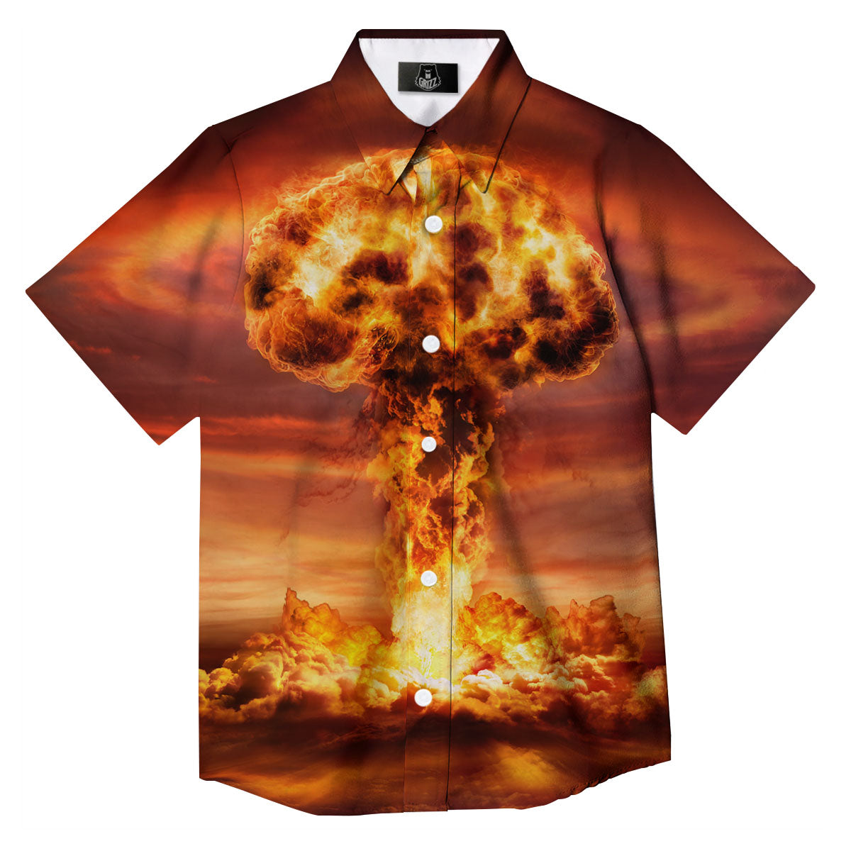 Nuclear Bomb Explosion Print Button Up Shirt-grizzshop