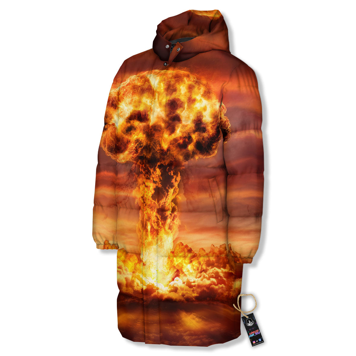 Nuclear Bomb Explosion Print Long Down Jacket-grizzshop