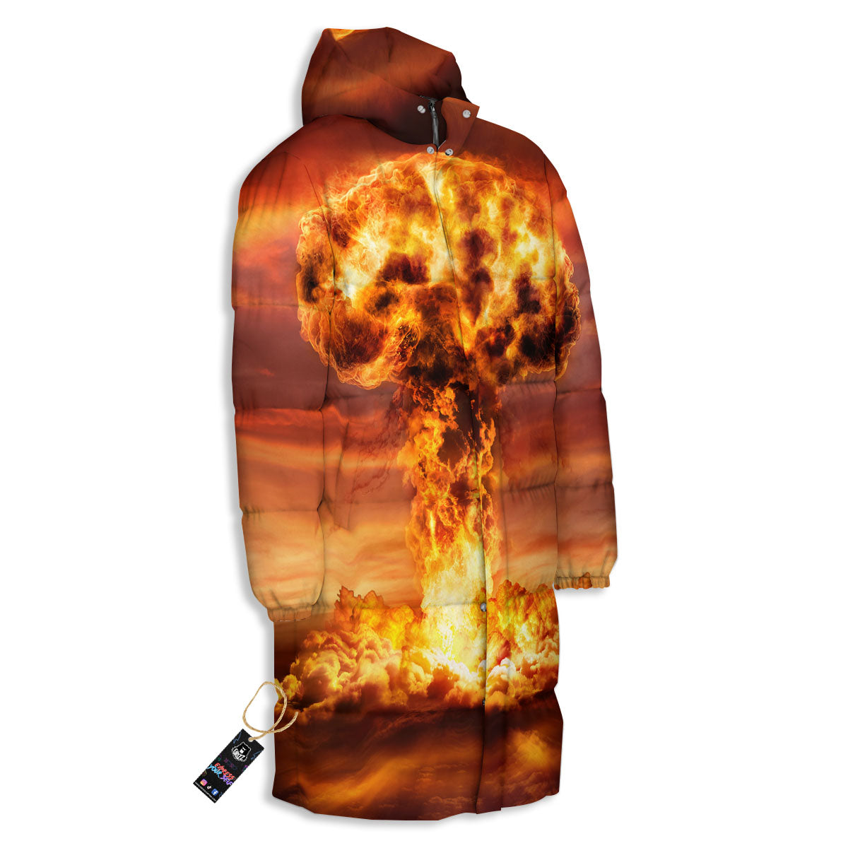 Nuclear Bomb Explosion Print Long Down Jacket-grizzshop