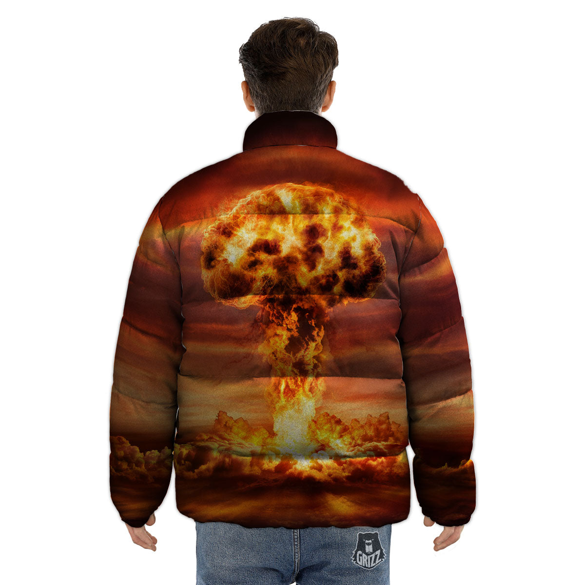 Nuclear Bomb Explosion Print Puffer Jacket-grizzshop