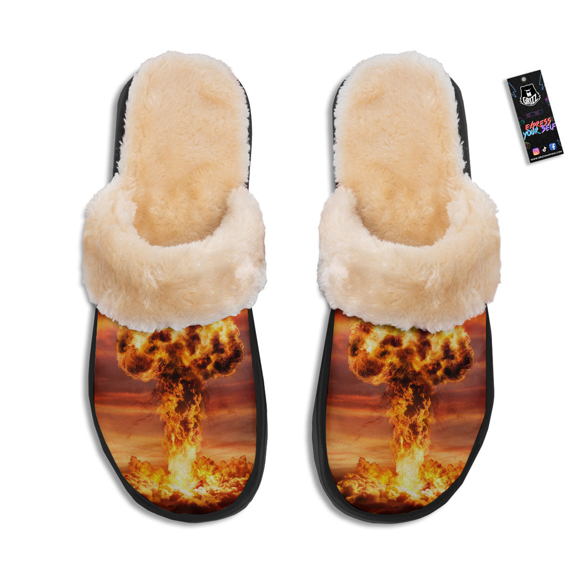 Nuclear Bomb Explosion Print Slippers-grizzshop
