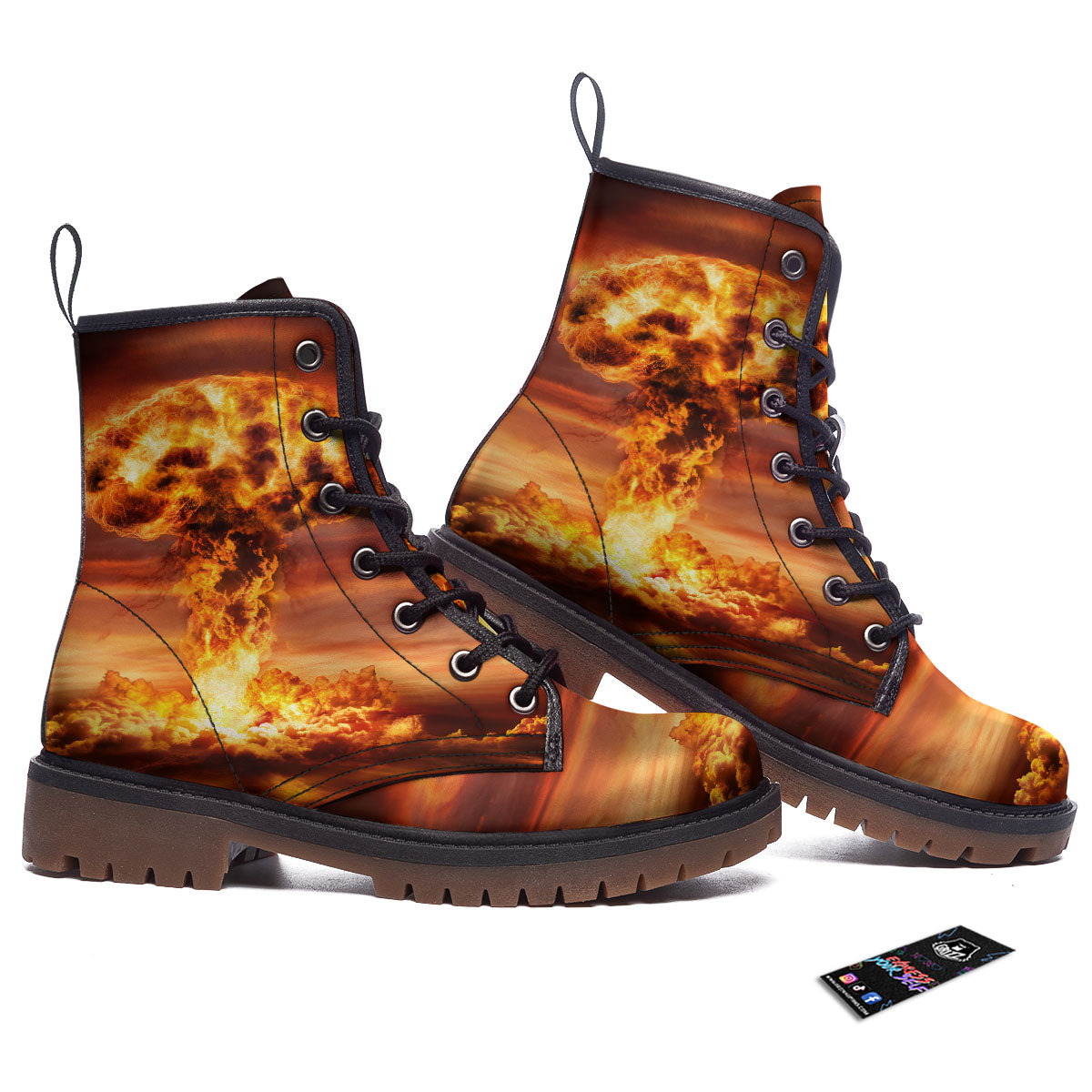 Nuclear Bomb Explosion Print Work Boots-grizzshop
