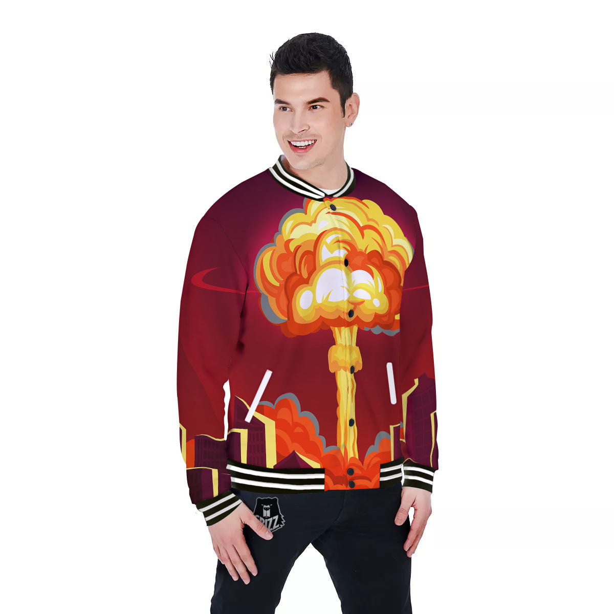 Nuclear Explosion In City Print Baseball Jacket-grizzshop
