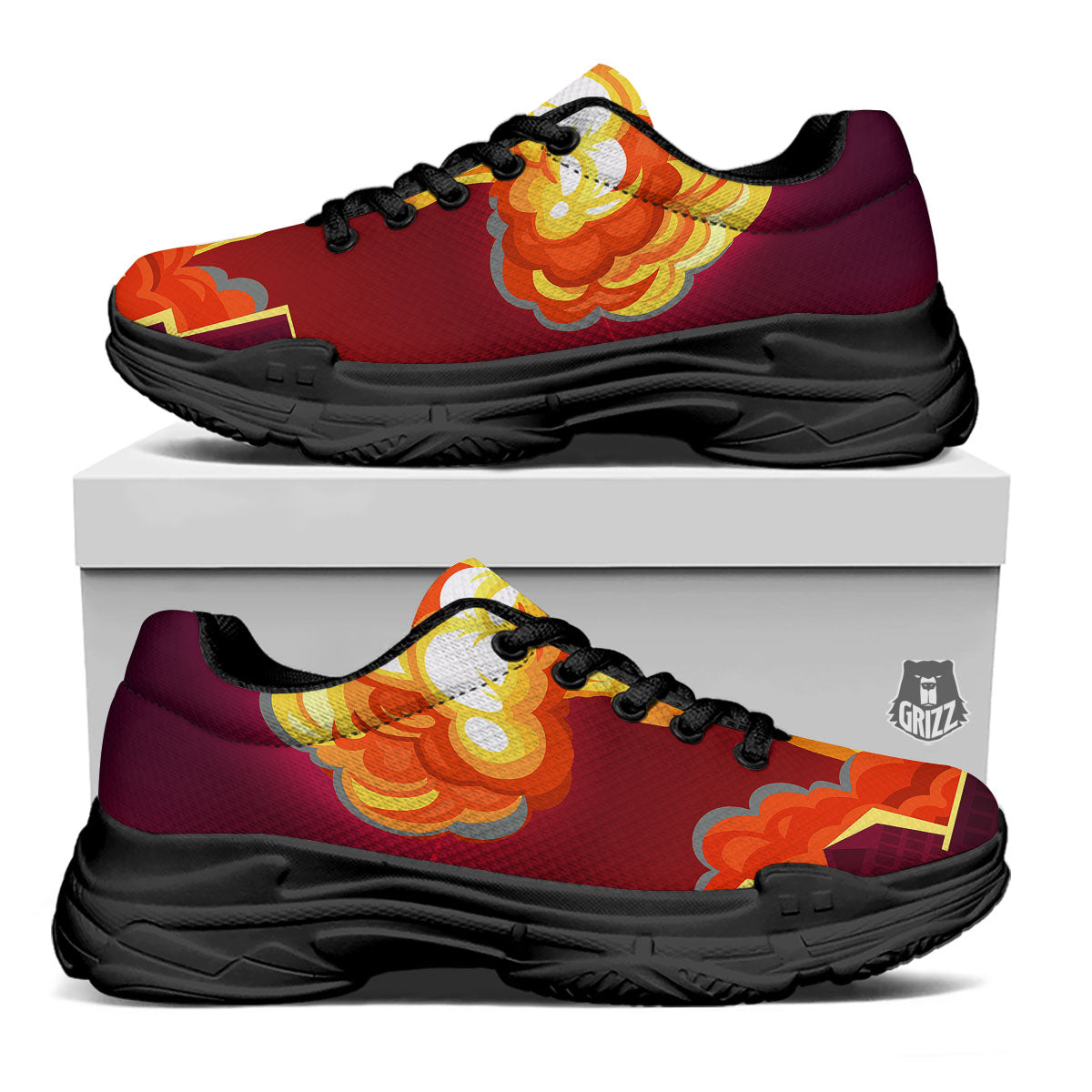 Nuclear Explosion In City Print Black Chunky Shoes-grizzshop