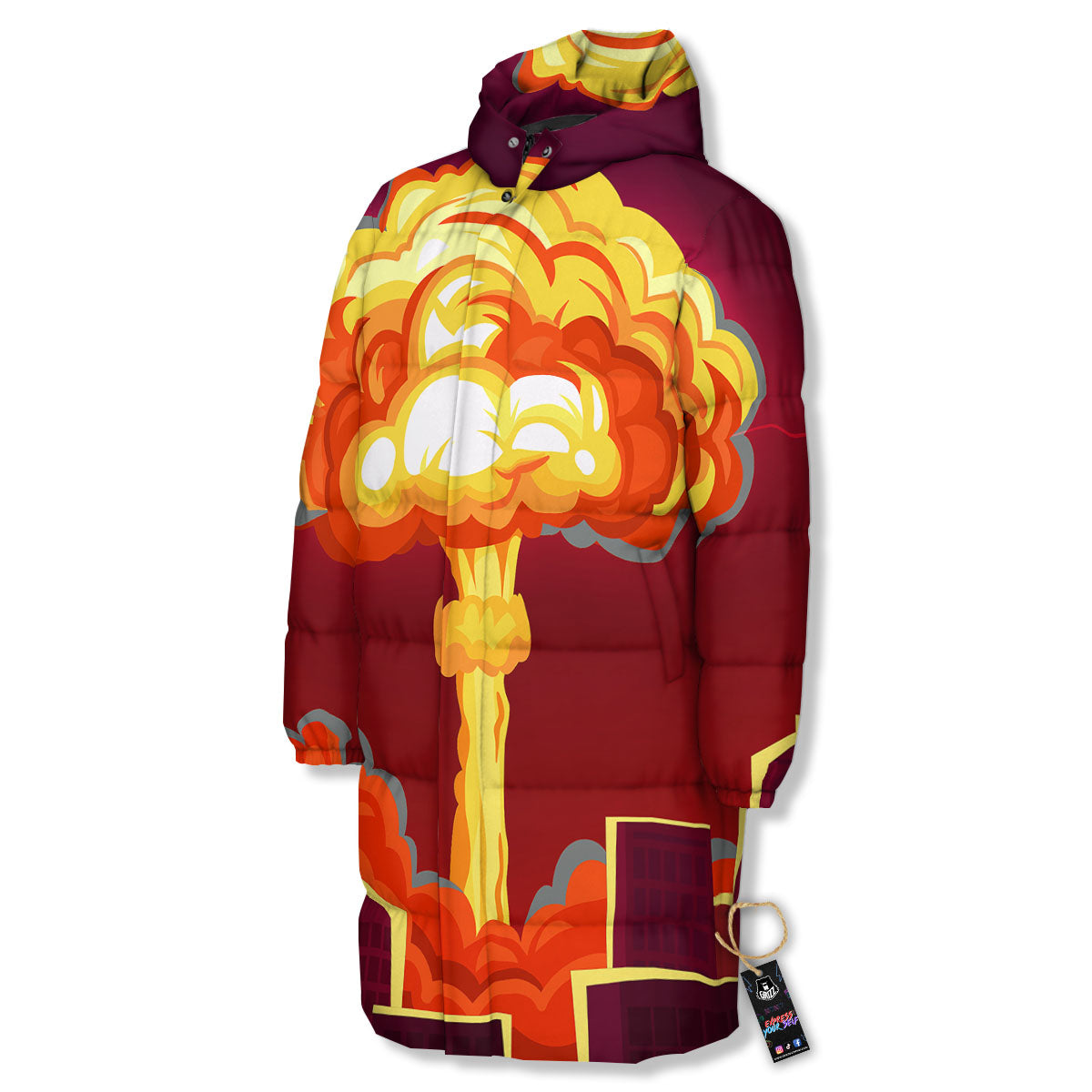 Nuclear Explosion In City Print Long Down Jacket-grizzshop