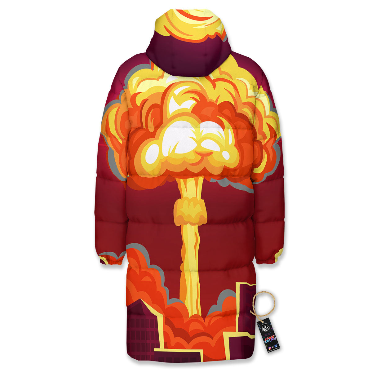 Nuclear Explosion In City Print Long Down Jacket-grizzshop