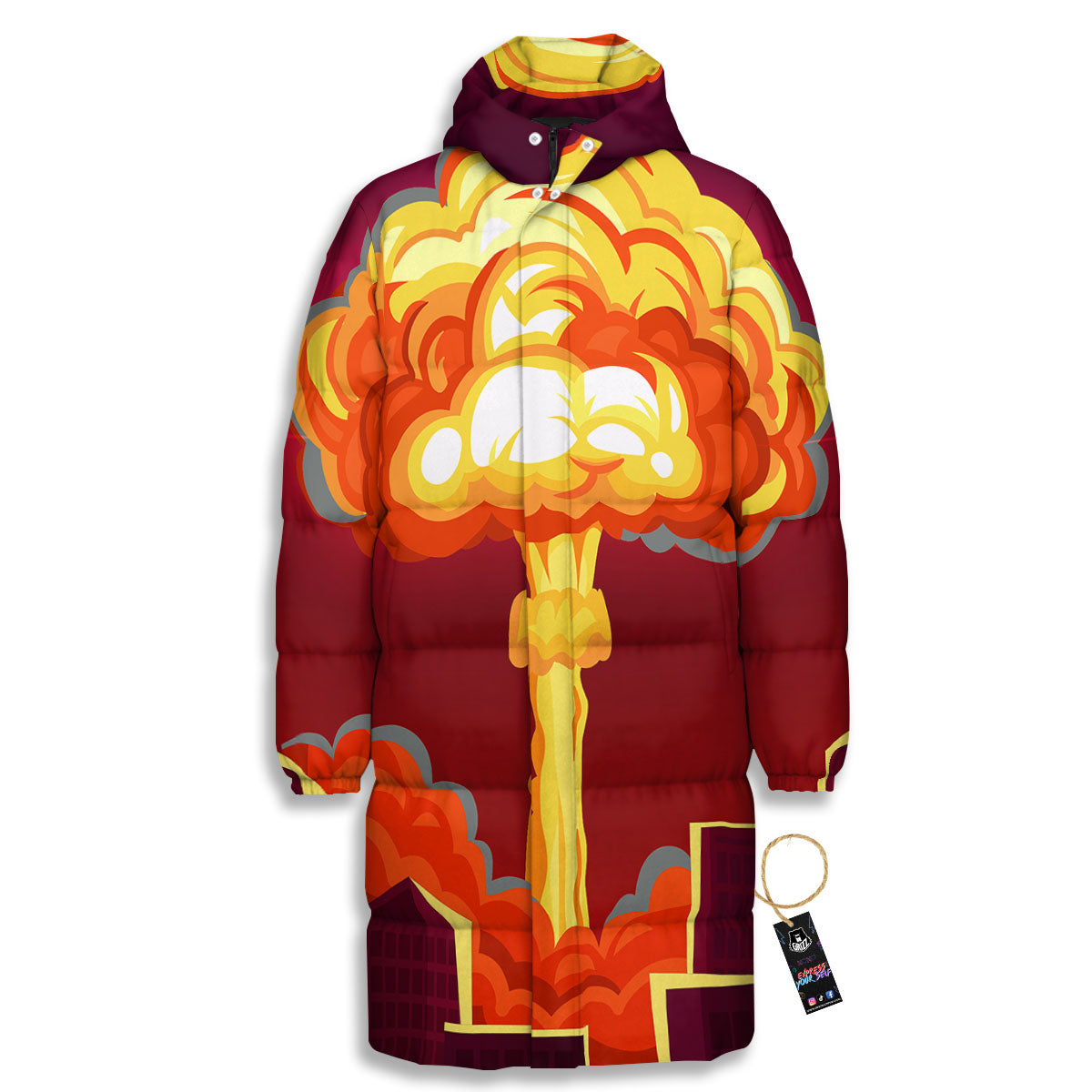 Nuclear Explosion In City Print Long Down Jacket-grizzshop