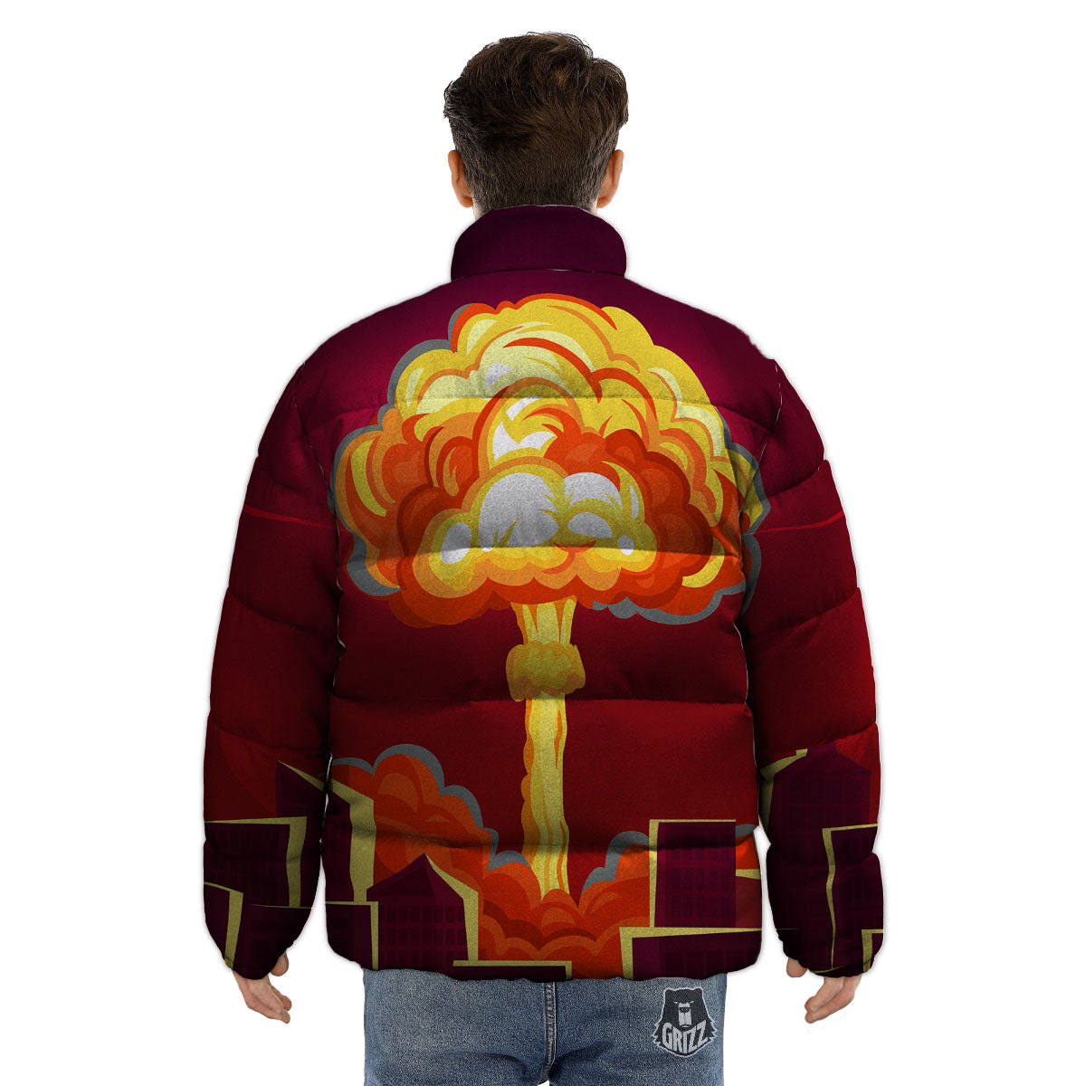 Nuclear Explosion In City Print Puffer Jacket-grizzshop