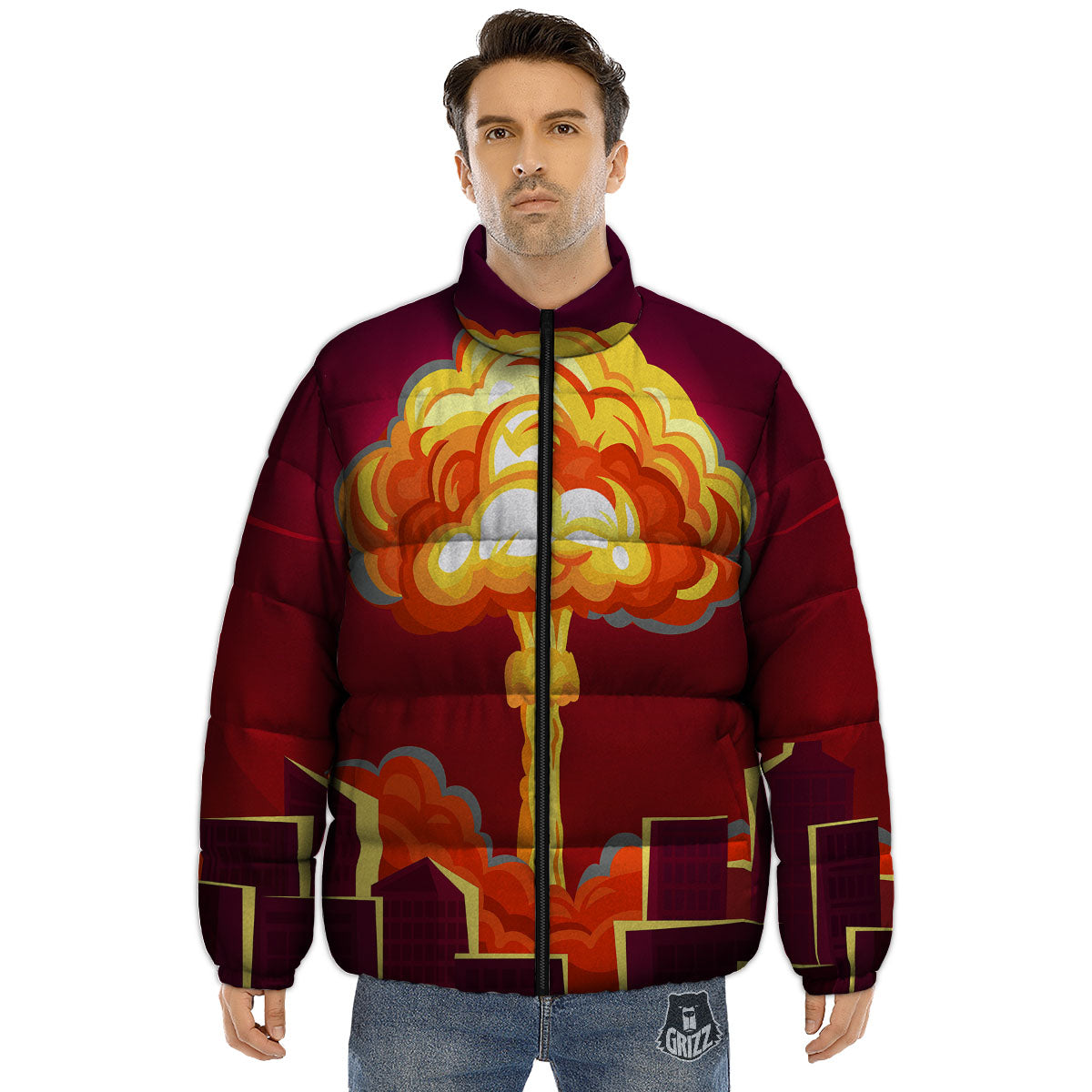 Nuclear Explosion In City Print Puffer Jacket