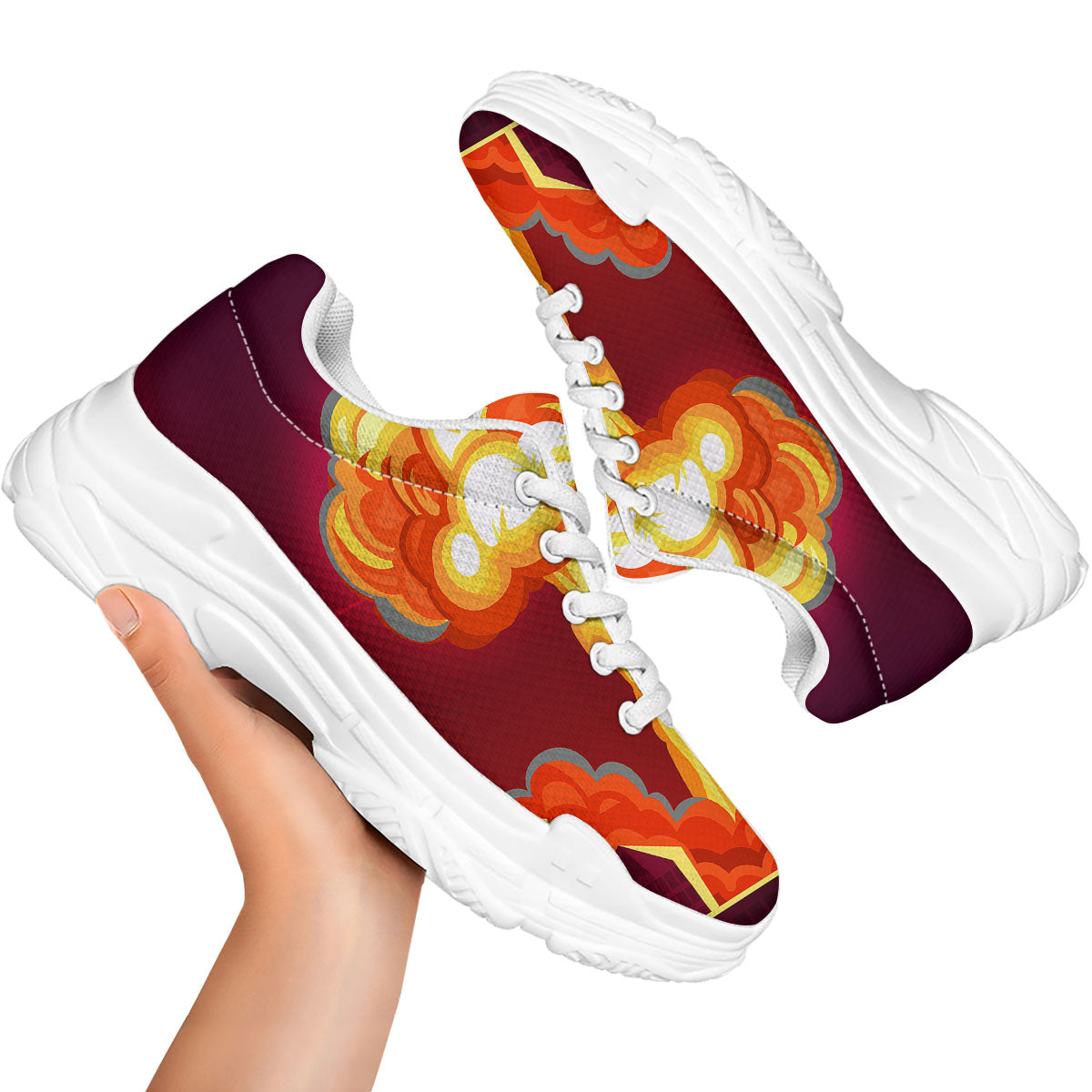 Nuclear Explosion In City Print White Chunky Shoes-grizzshop