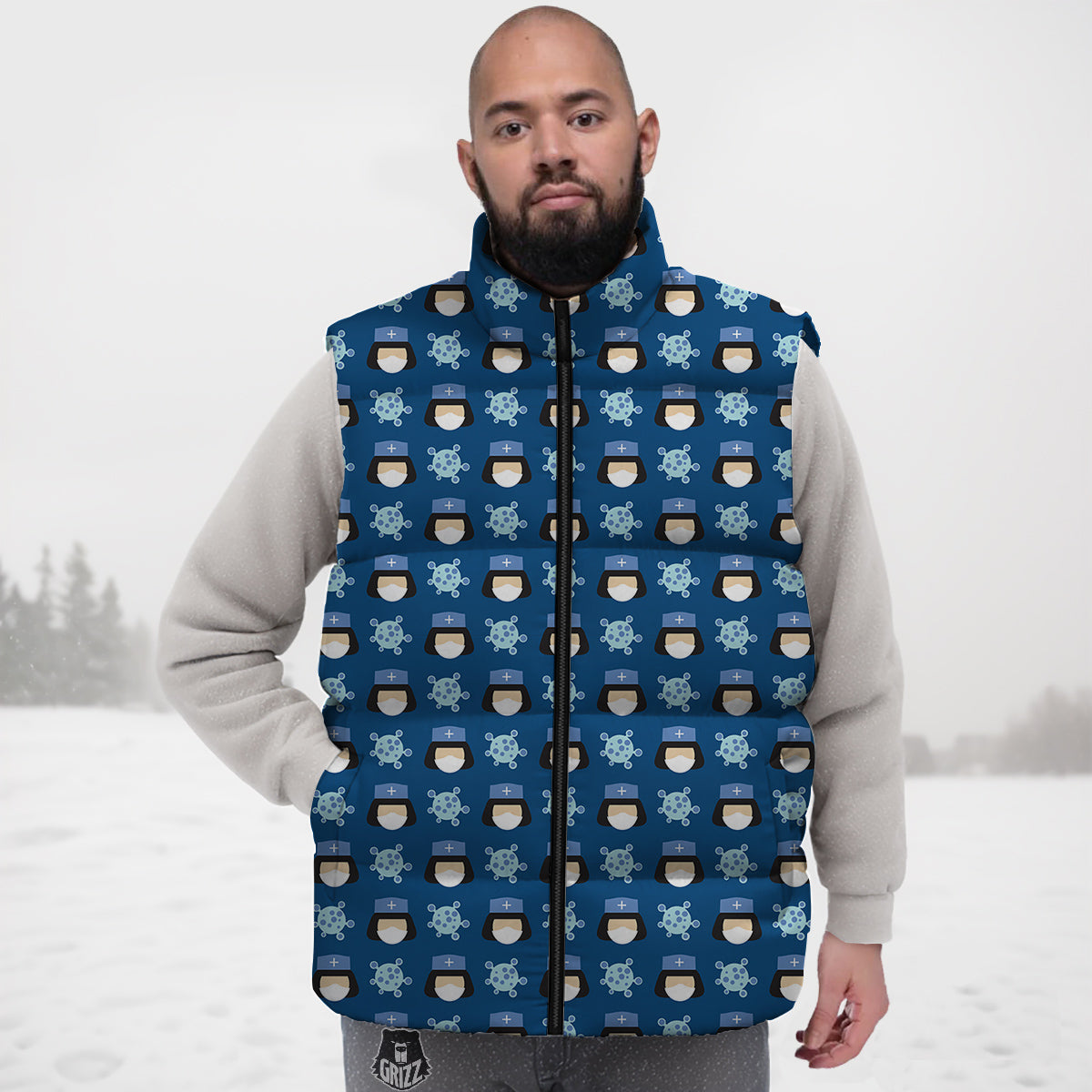 Nurse Cute Cartoon Print Pattern Down Vest