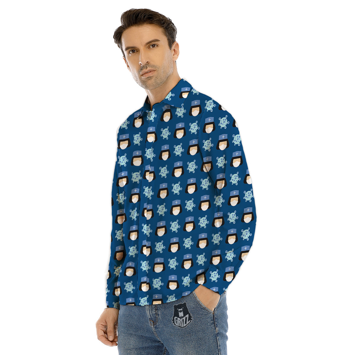 Nurse Cute Cartoon Print Pattern Men's Dress Shirts-grizzshop