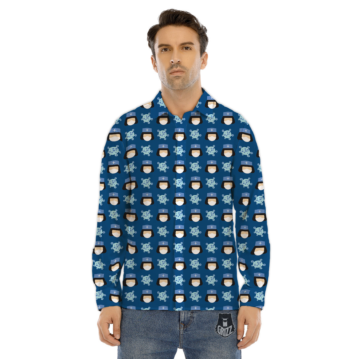Nurse Cute Cartoon Print Pattern Men's Dress Shirts-grizzshop