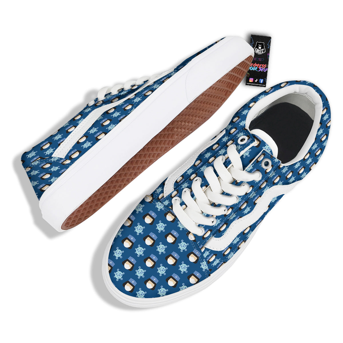 Nurse Cute Cartoon Print Pattern Skate Shoes-grizzshop