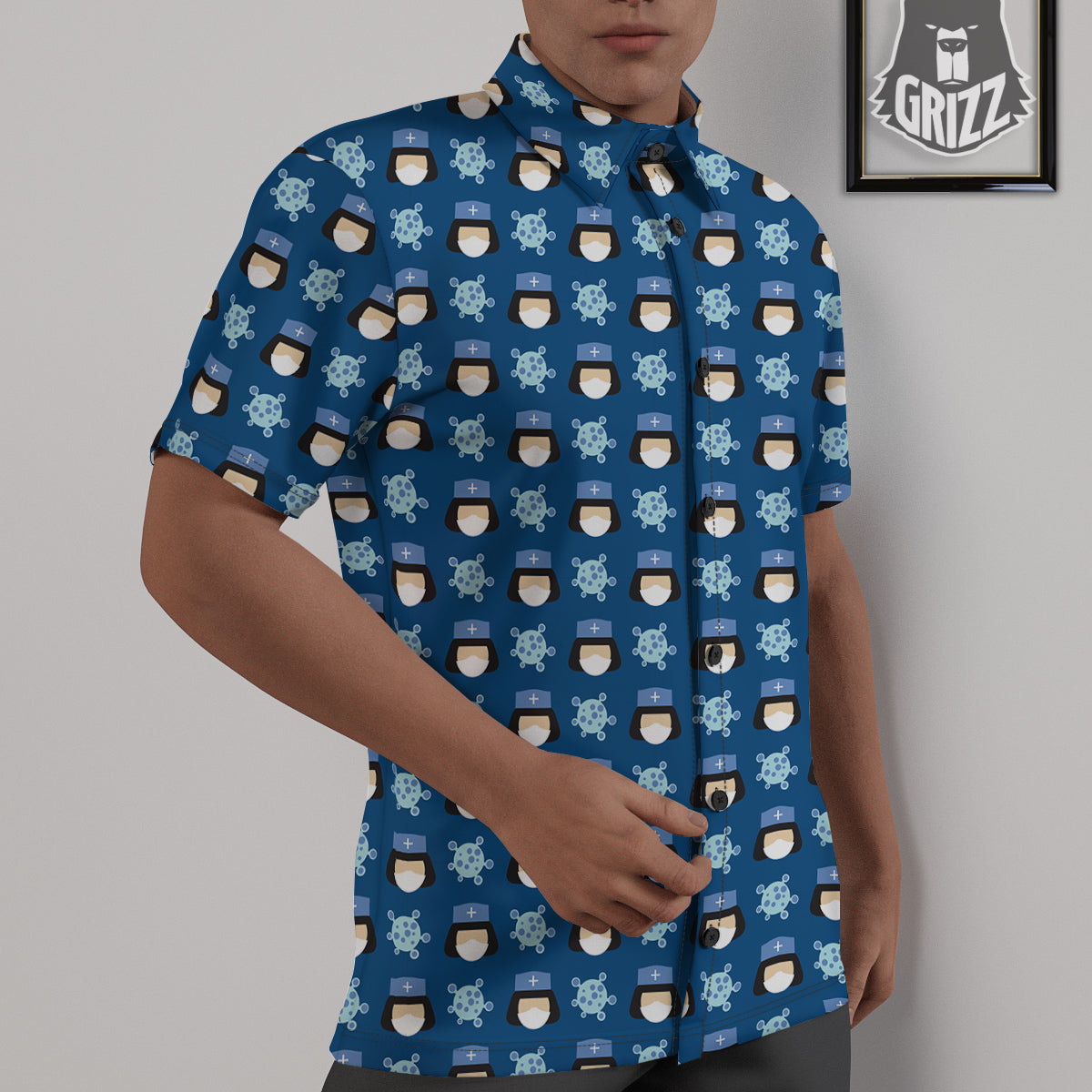 Nurse Cute Cartoon Print Pattern Untucked Shirts-grizzshop