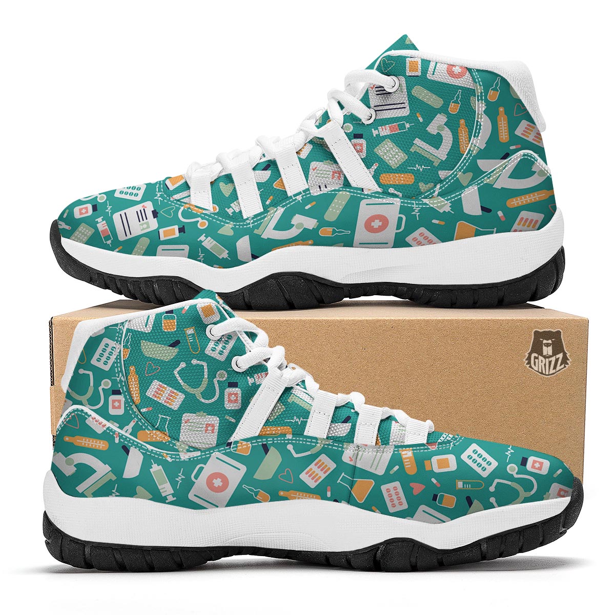 Nurse Pattern Print White Bball Shoes-grizzshop