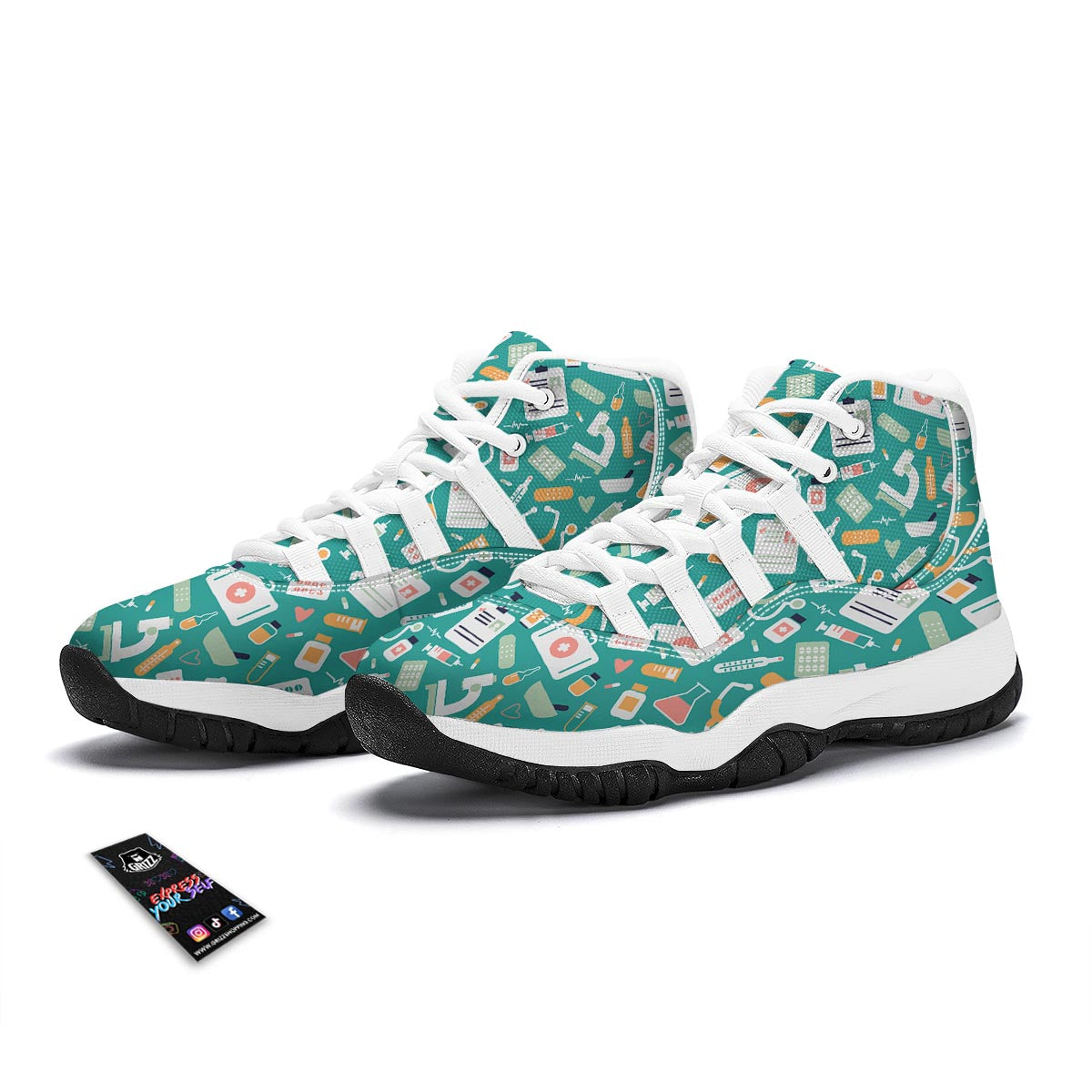Nurse Pattern Print White Bball Shoes-grizzshop