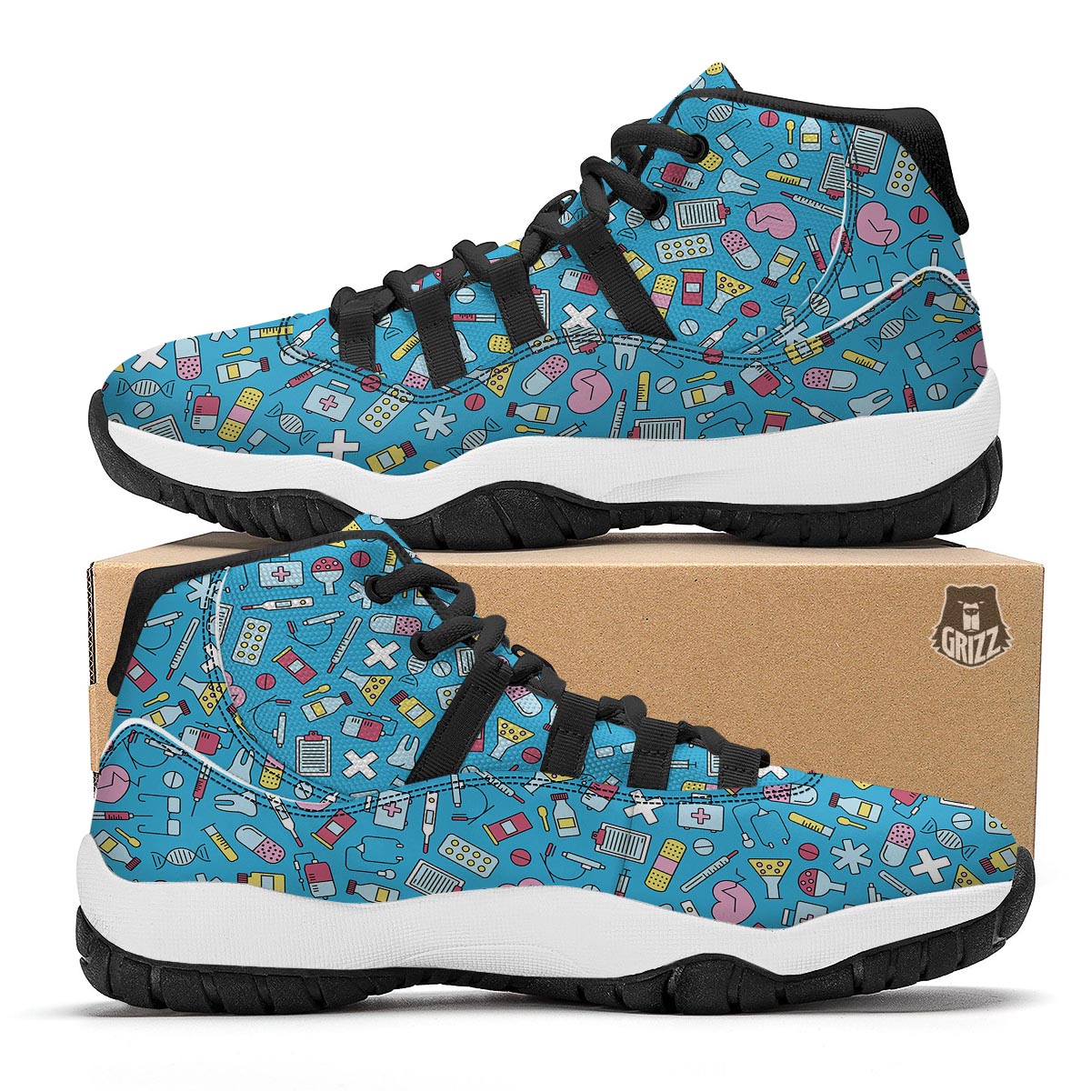 Nurse Print Pattern Black Bball Shoes-grizzshop