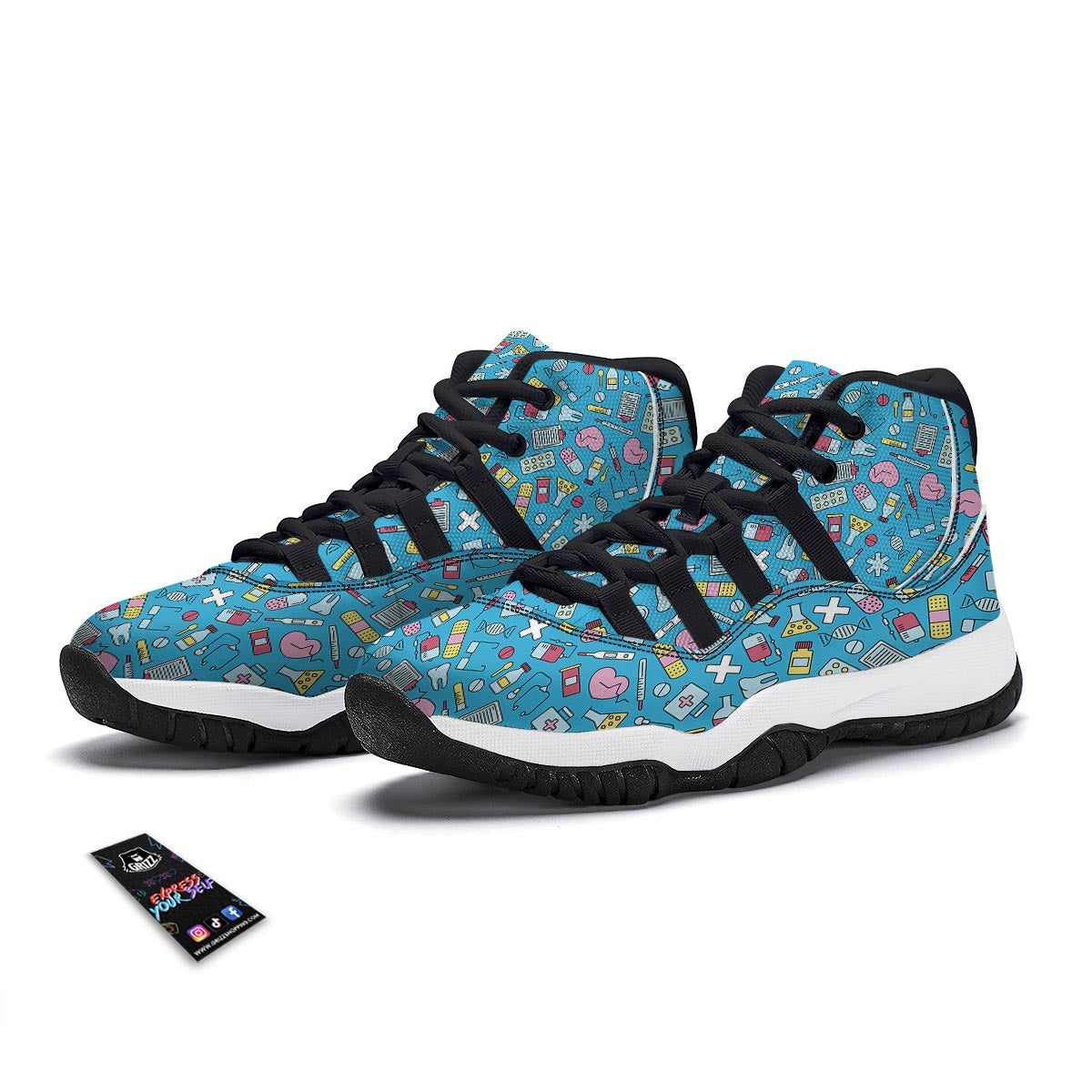 Nurse Print Pattern Black Bball Shoes-grizzshop