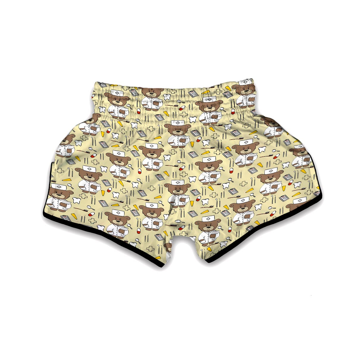 Nurse Teddy Bear Pattern Print Muay Thai Boxing Shorts-grizzshop