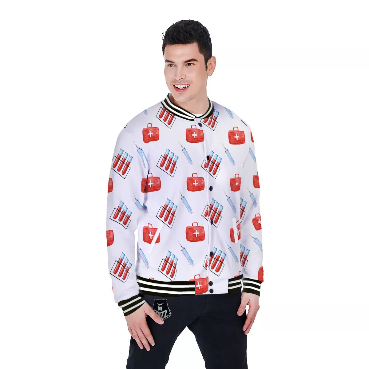 Nurse White And Red Print Pattern Baseball Jacket-grizzshop