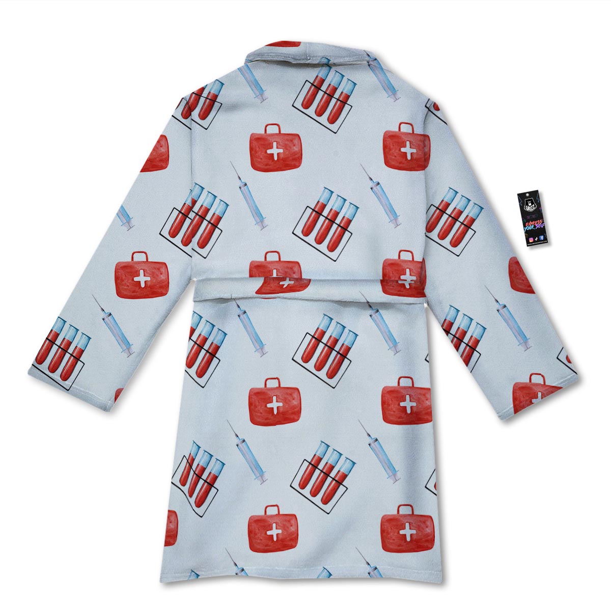 Nurse White And Red Print Pattern Bathrobe-grizzshop