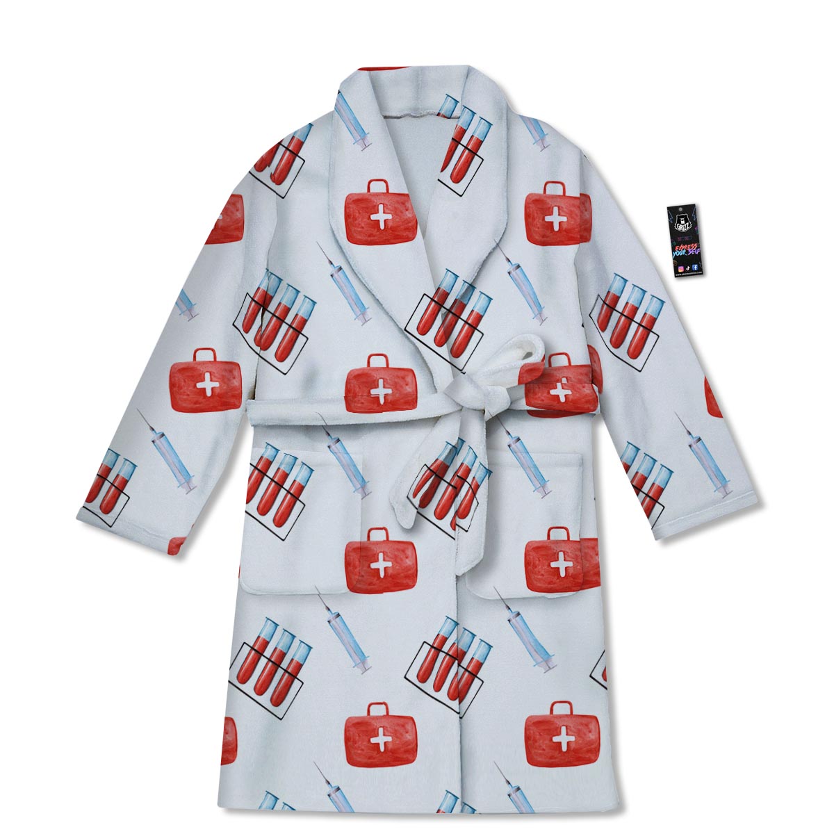 Nurse White And Red Print Pattern Bathrobe-grizzshop
