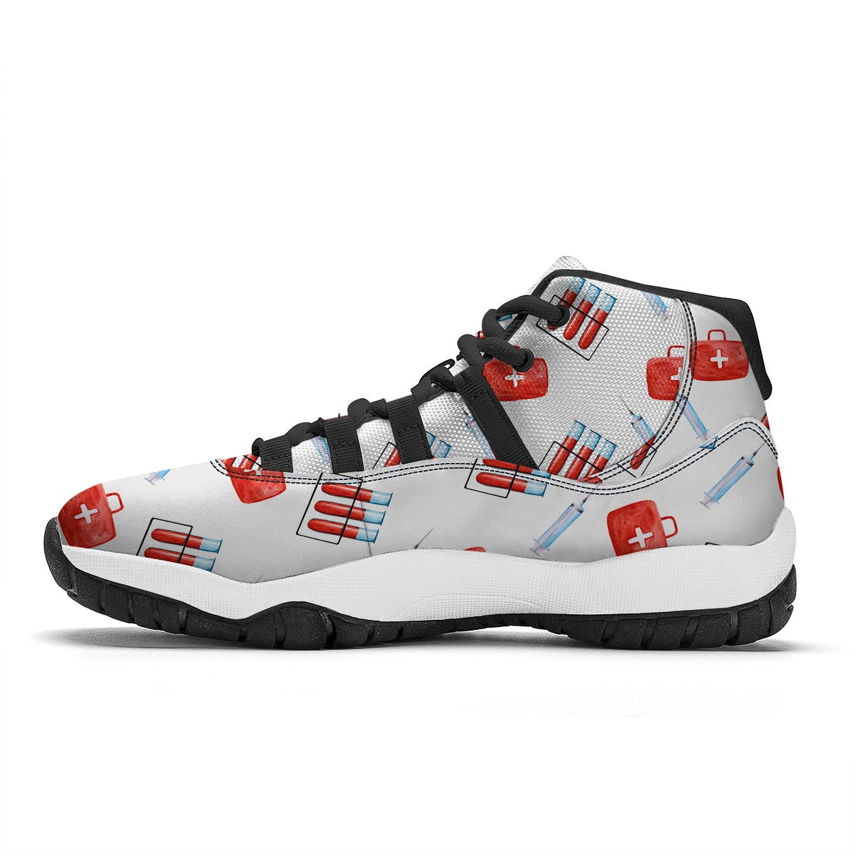 Nurse White And Red Print Pattern Black Bball Shoes-grizzshop