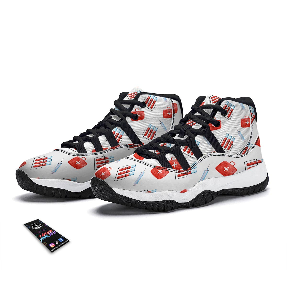 Nurse White And Red Print Pattern Black Bball Shoes-grizzshop