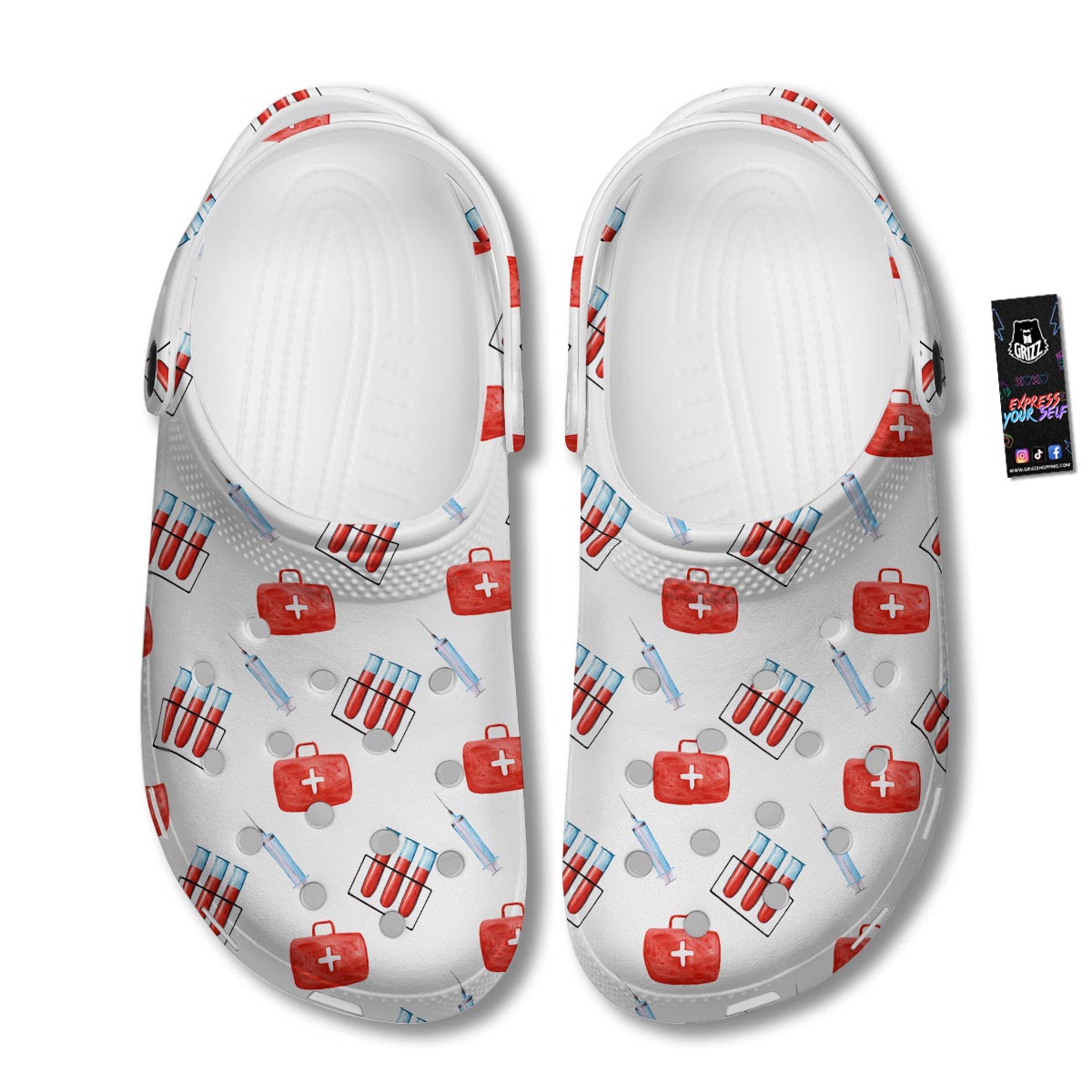 Nurse White And Red Print Pattern Clog-grizzshop