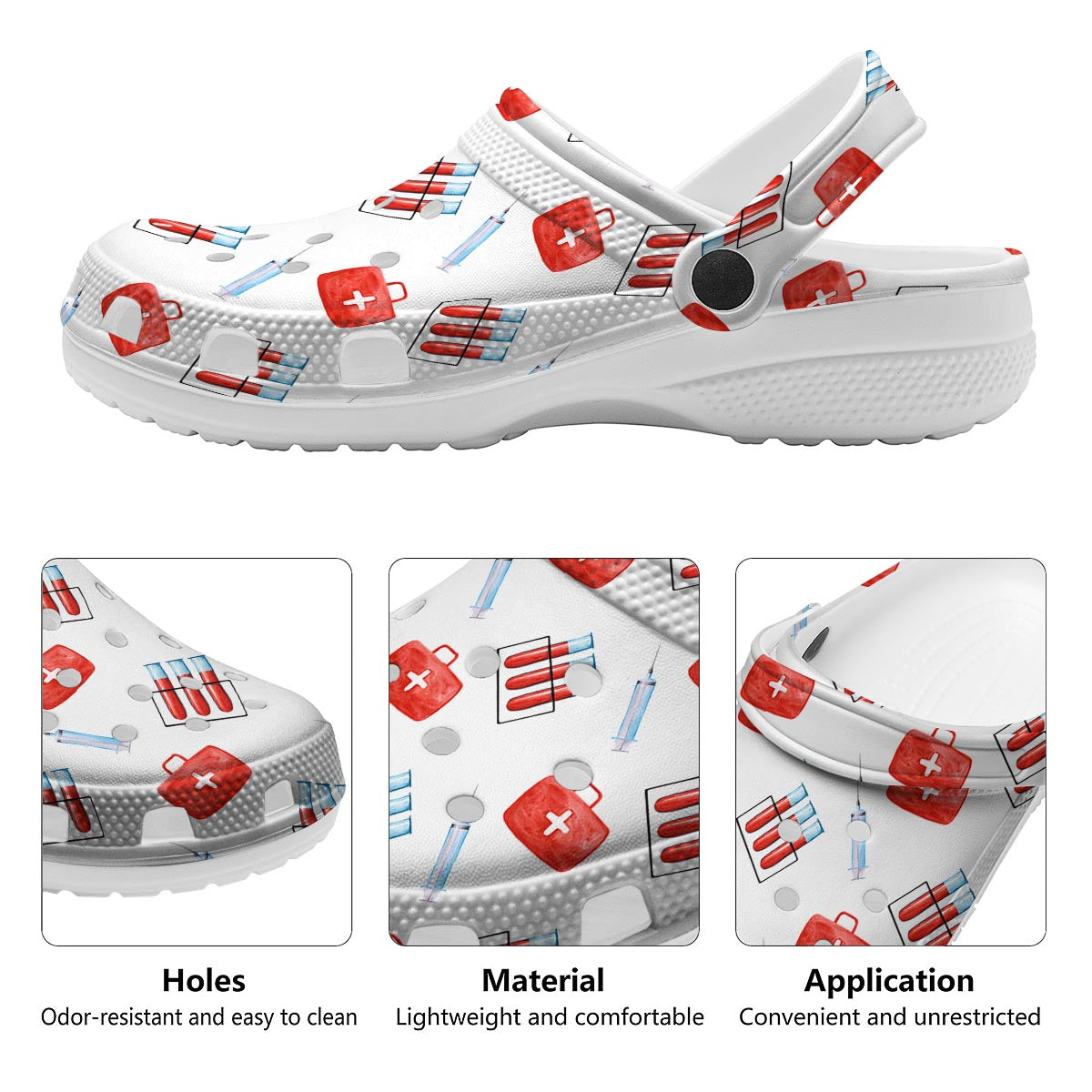 Nurse White And Red Print Pattern Clog-grizzshop