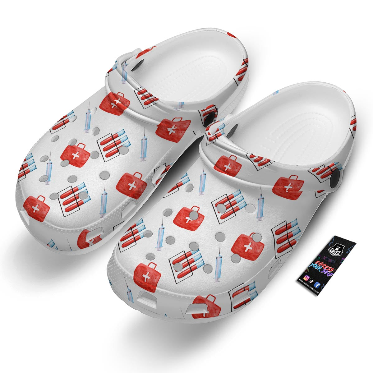 Nurse White And Red Print Pattern Clog-grizzshop