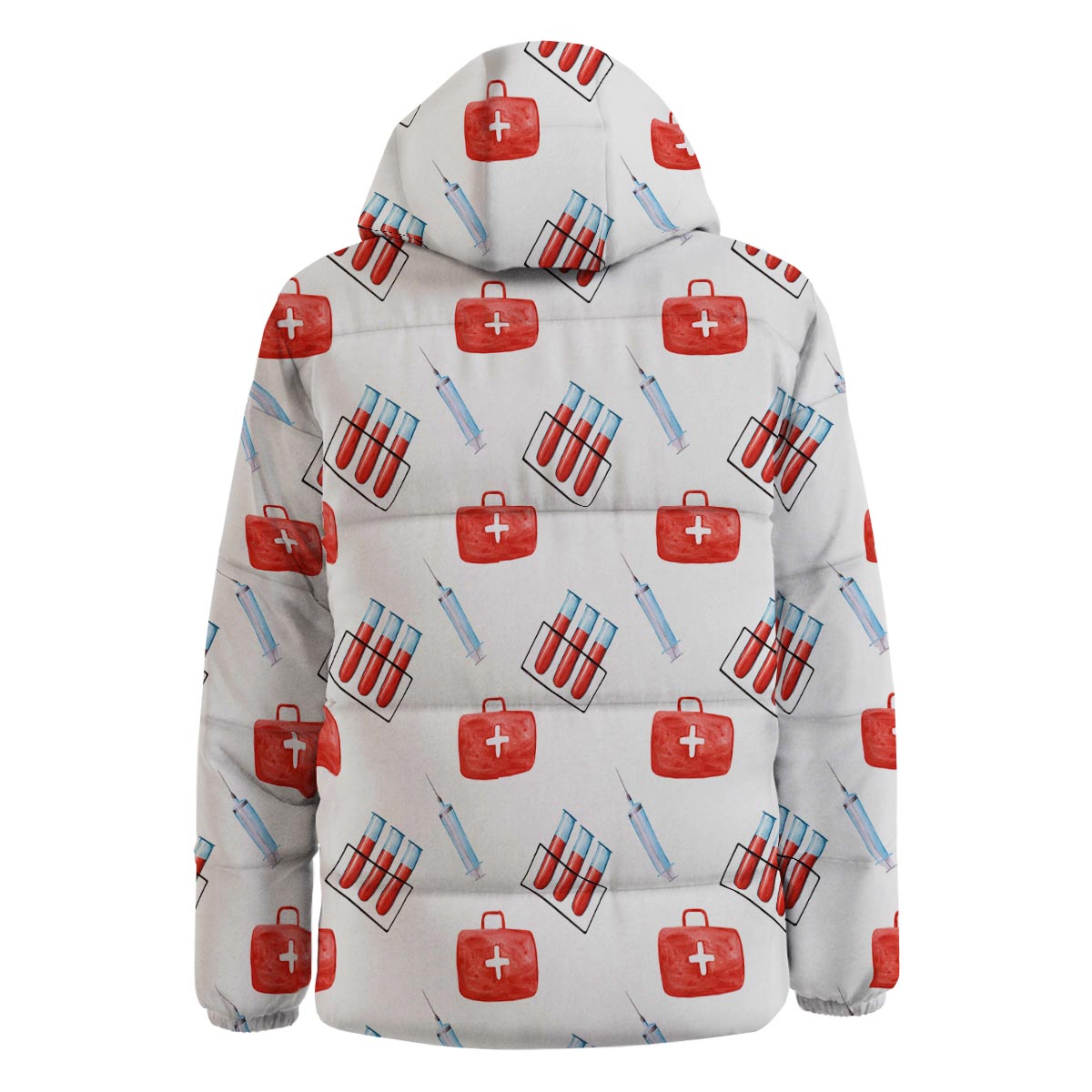Nurse White And Red Print Pattern Down Jacket-grizzshop
