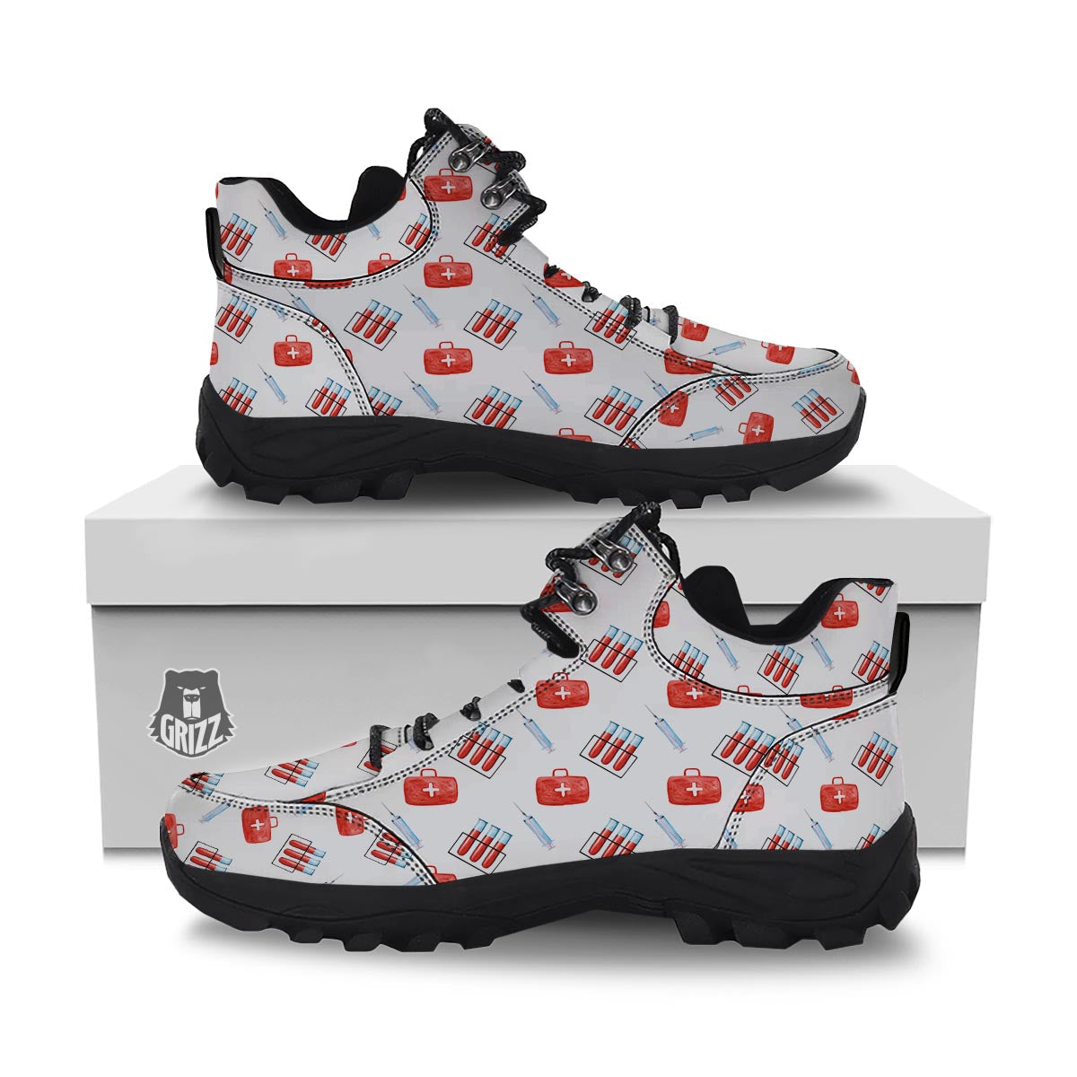 Nurse White And Red Print Pattern Hiking Shoes-grizzshop