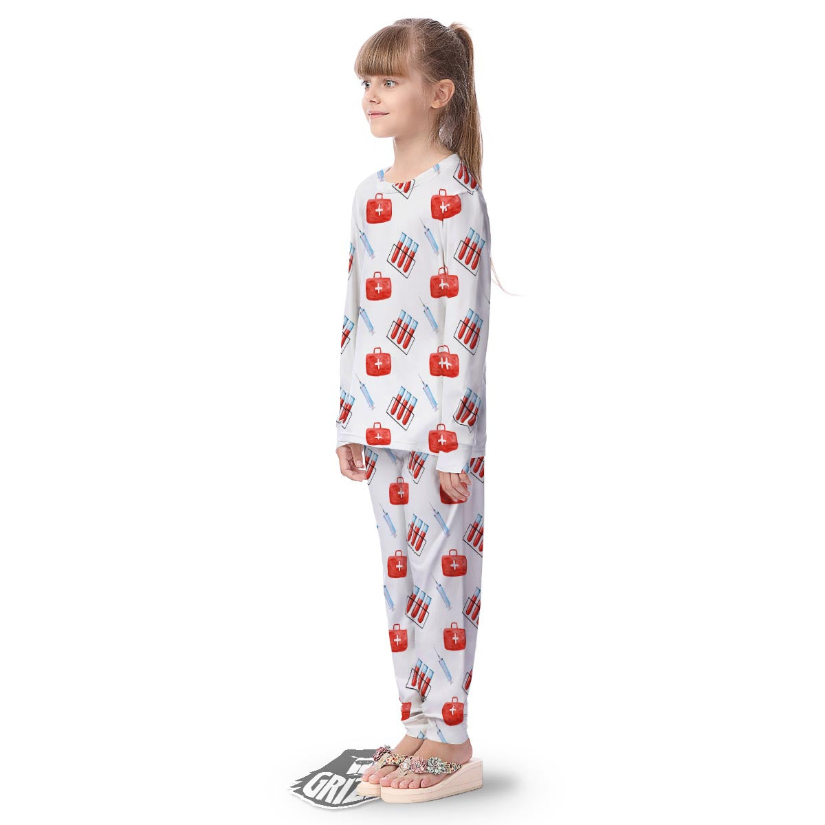 Nurse White And Red Print Pattern Kid's Pajamas-grizzshop