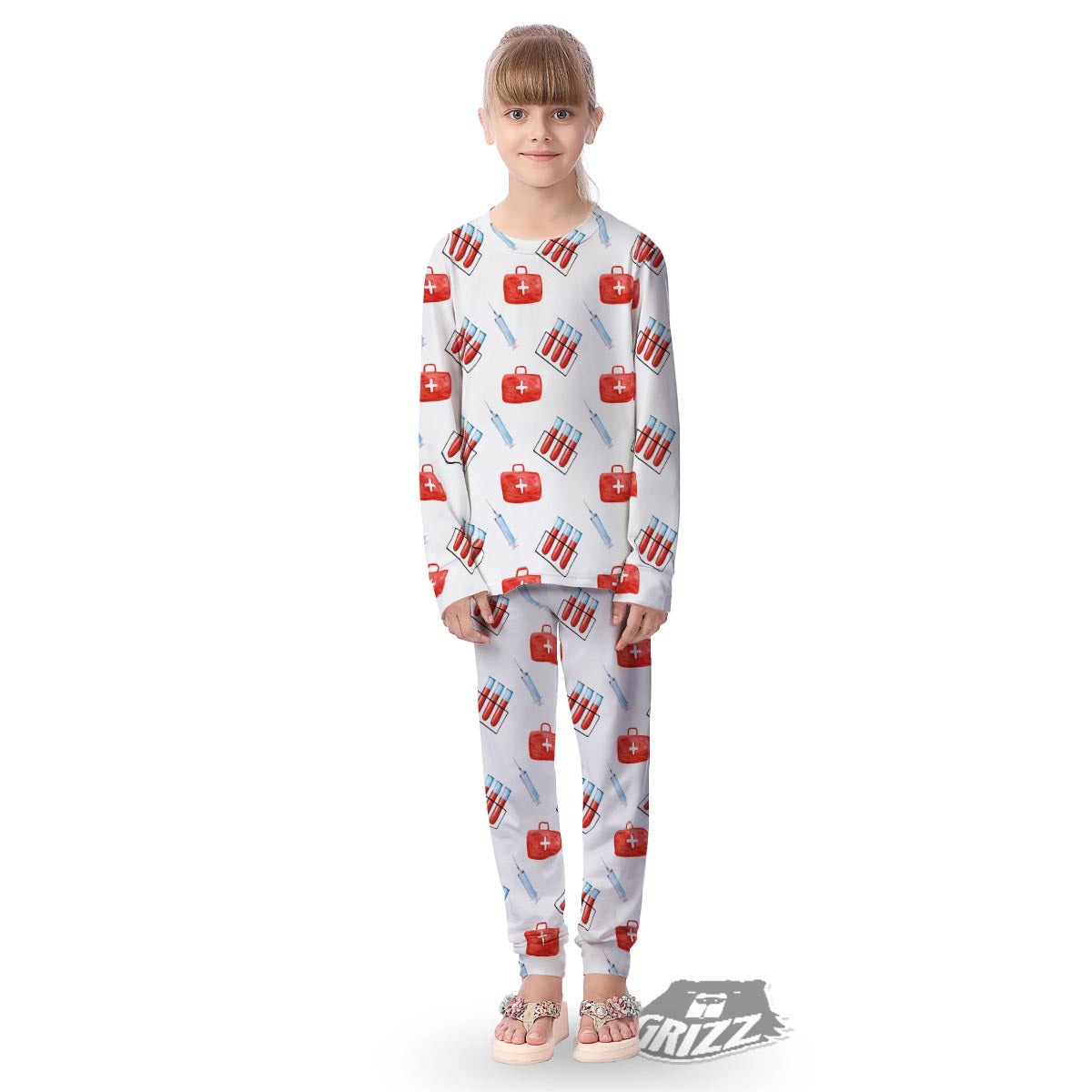 Nurse White And Red Print Pattern Kid's Pajamas-grizzshop