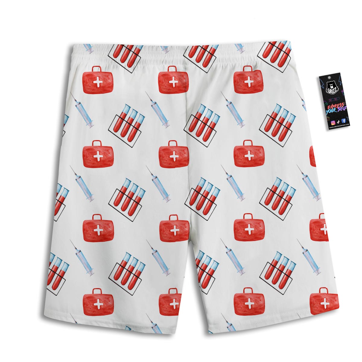 Nurse White And Red Print Pattern Men's Athletic Shorts