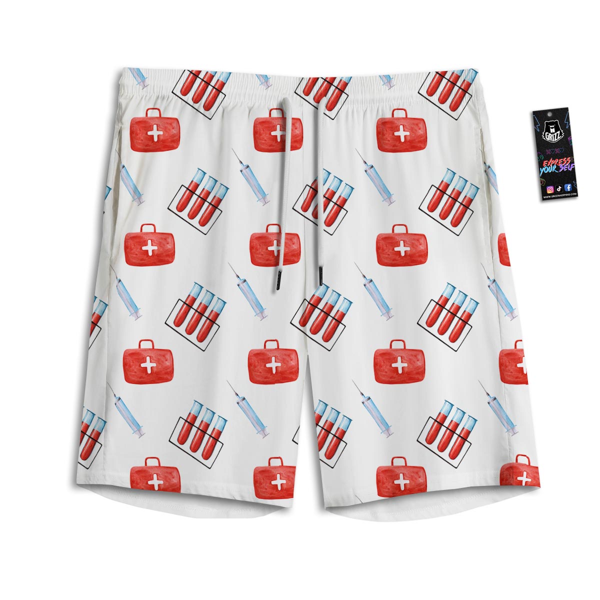 Nurse White And Red Print Pattern Men's Athletic Shorts