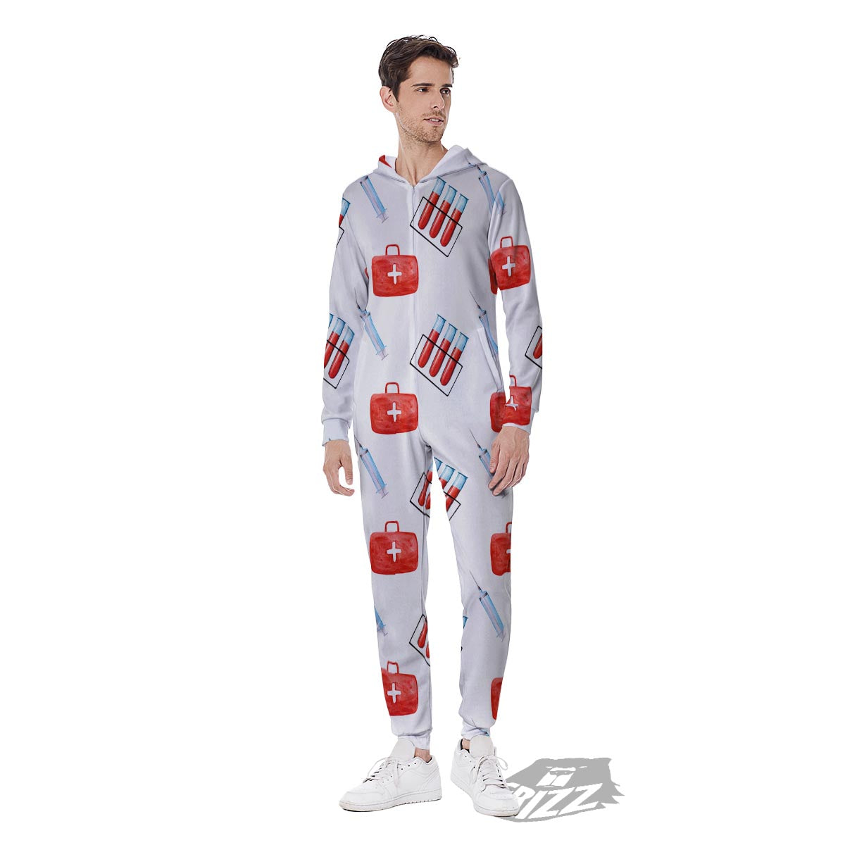 Nurse White And Red Print Pattern Men's Jumpsuit-grizzshop