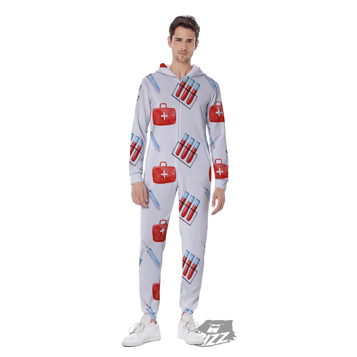 Nurse White And Red Print Pattern Men's Jumpsuit-grizzshop