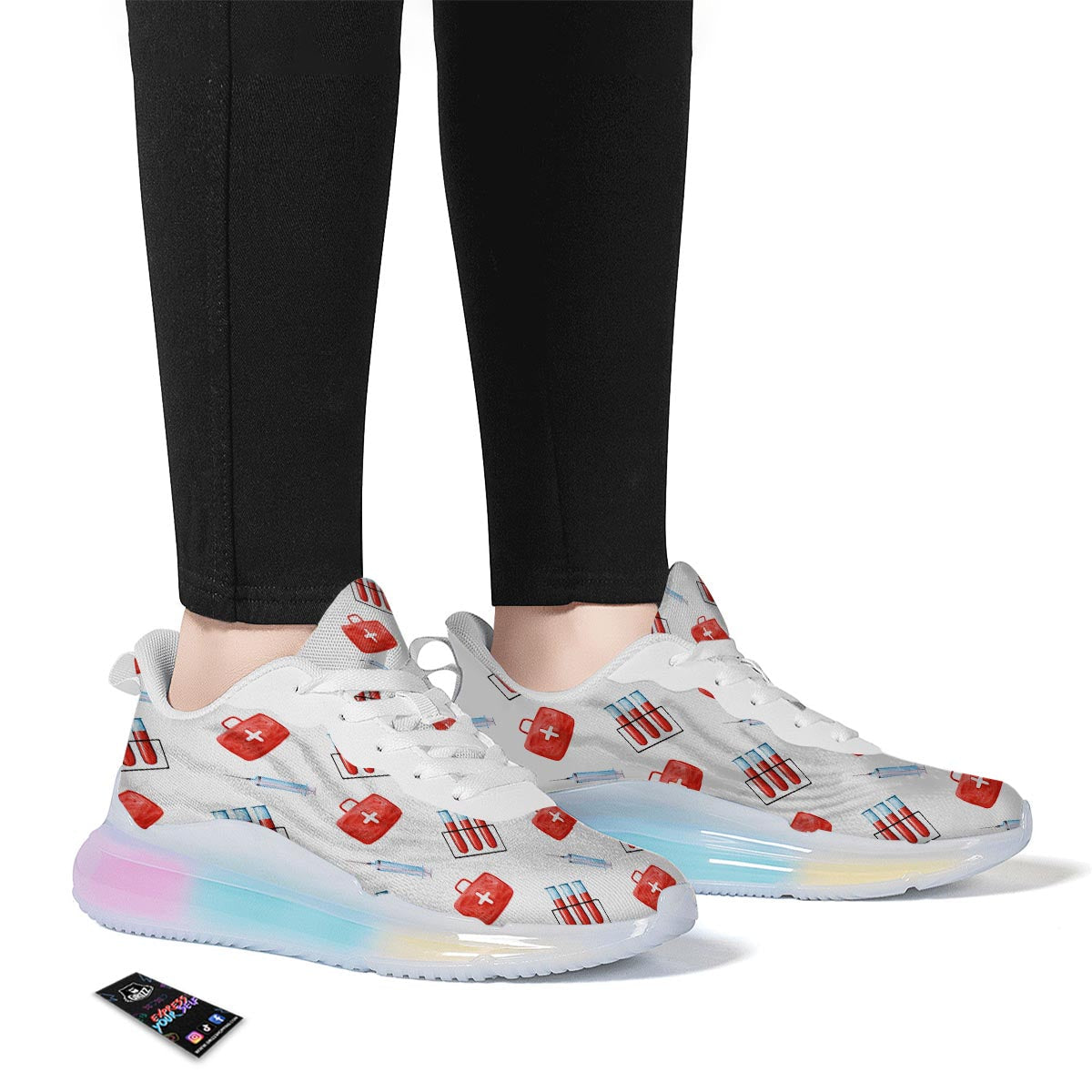 Nurse White And Red Print Pattern Running Sneakers-grizzshop