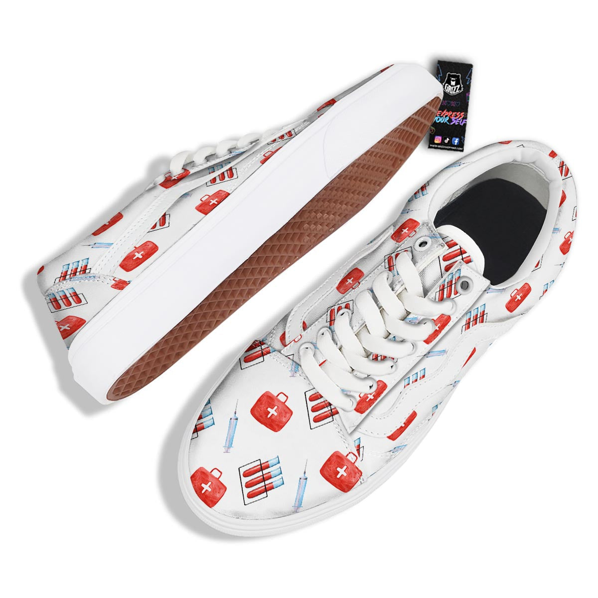 Nurse White And Red Print Pattern Skate Shoes-grizzshop