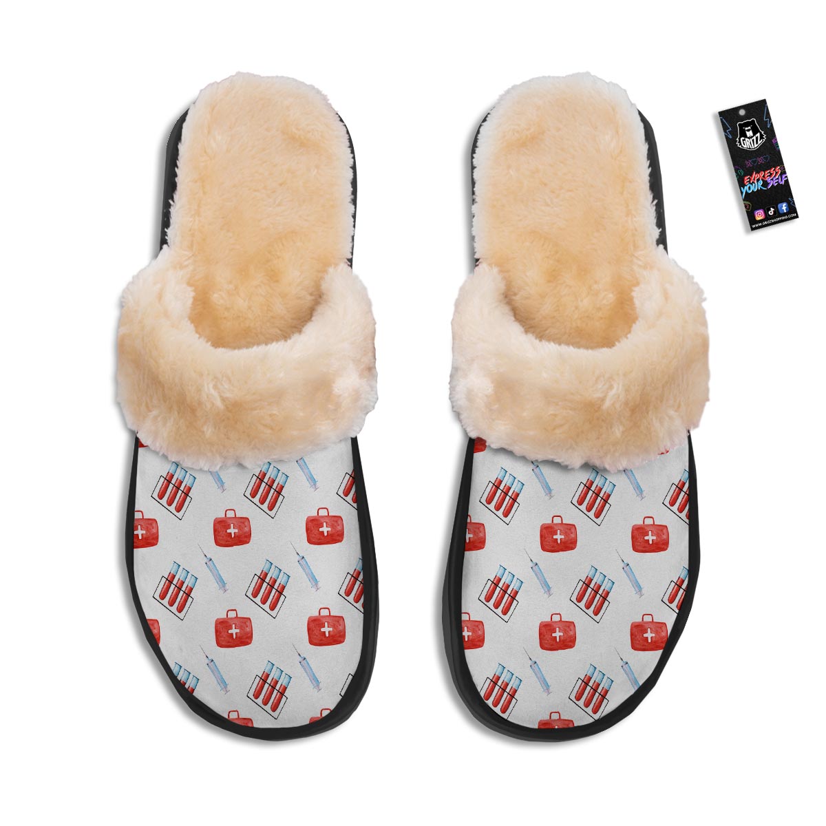 Nurse White And Red Print Pattern Slippers-grizzshop