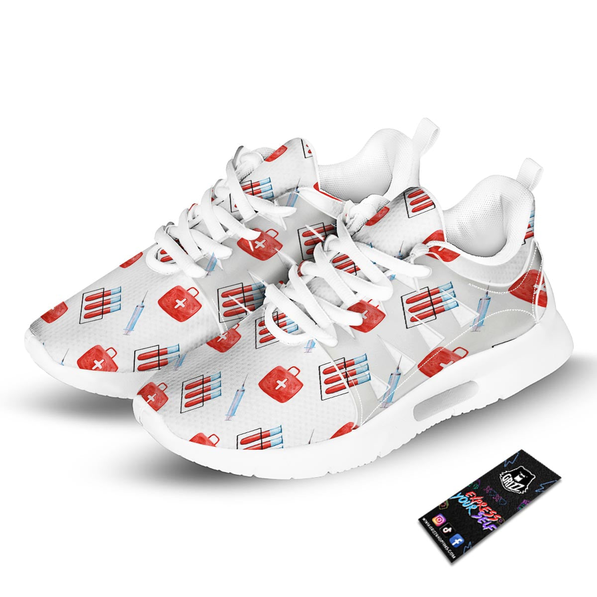 Nurse White And Red Print Pattern Tennis Shoes-grizzshop