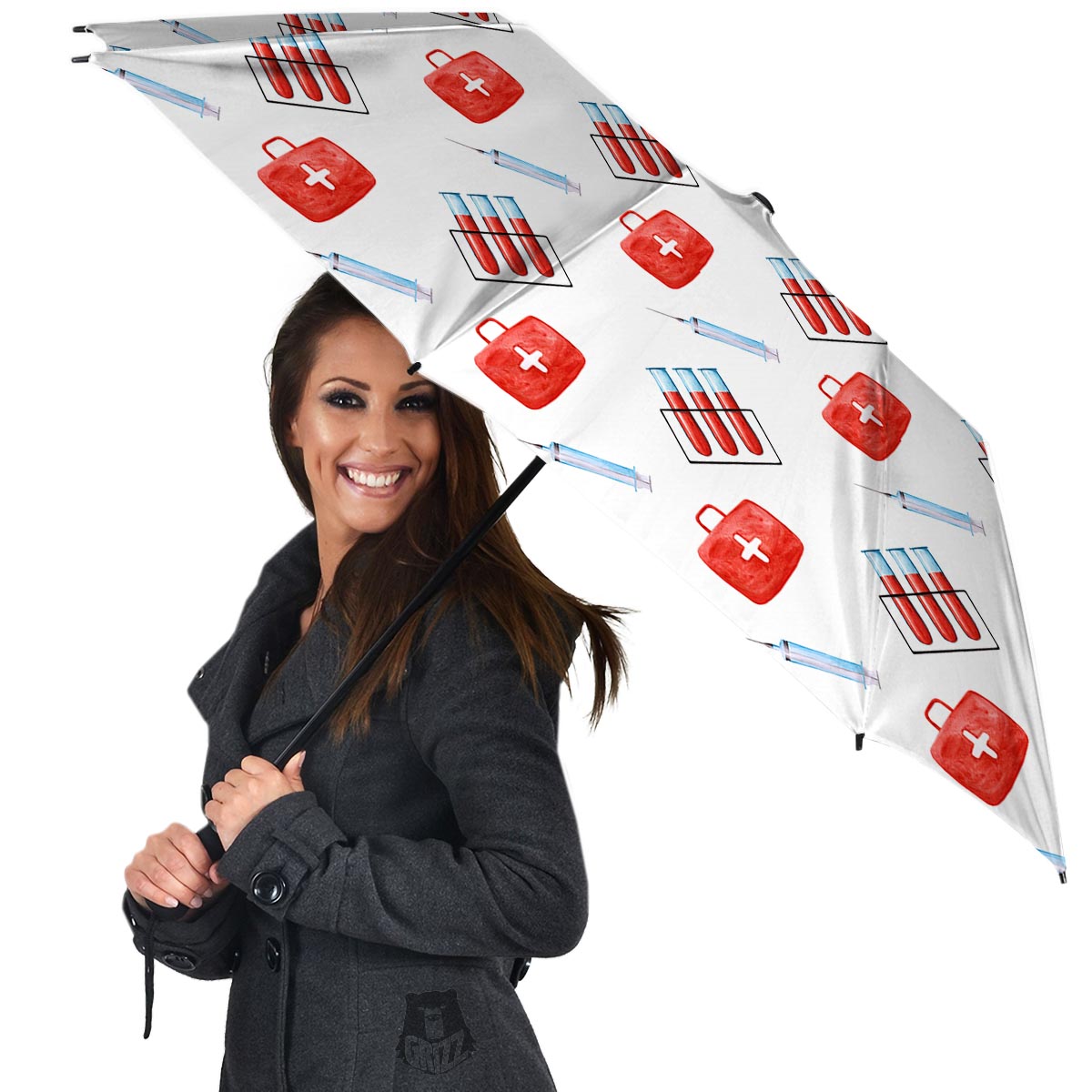 Nurse White And Red Print Pattern Umbrella-grizzshop