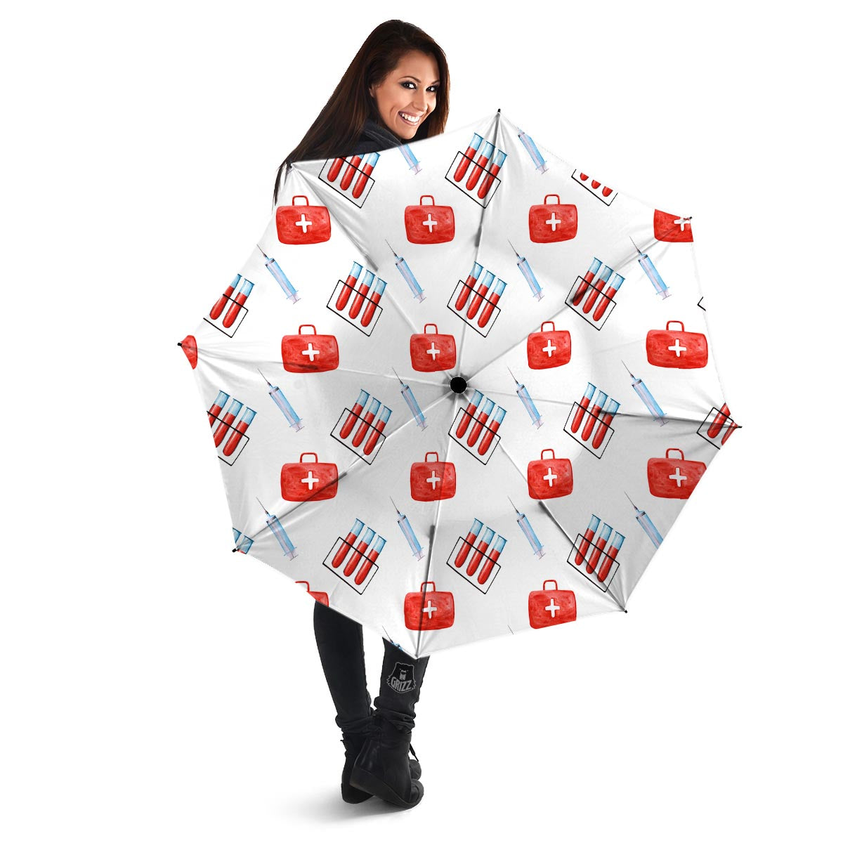 Nurse White And Red Print Pattern Umbrella-grizzshop