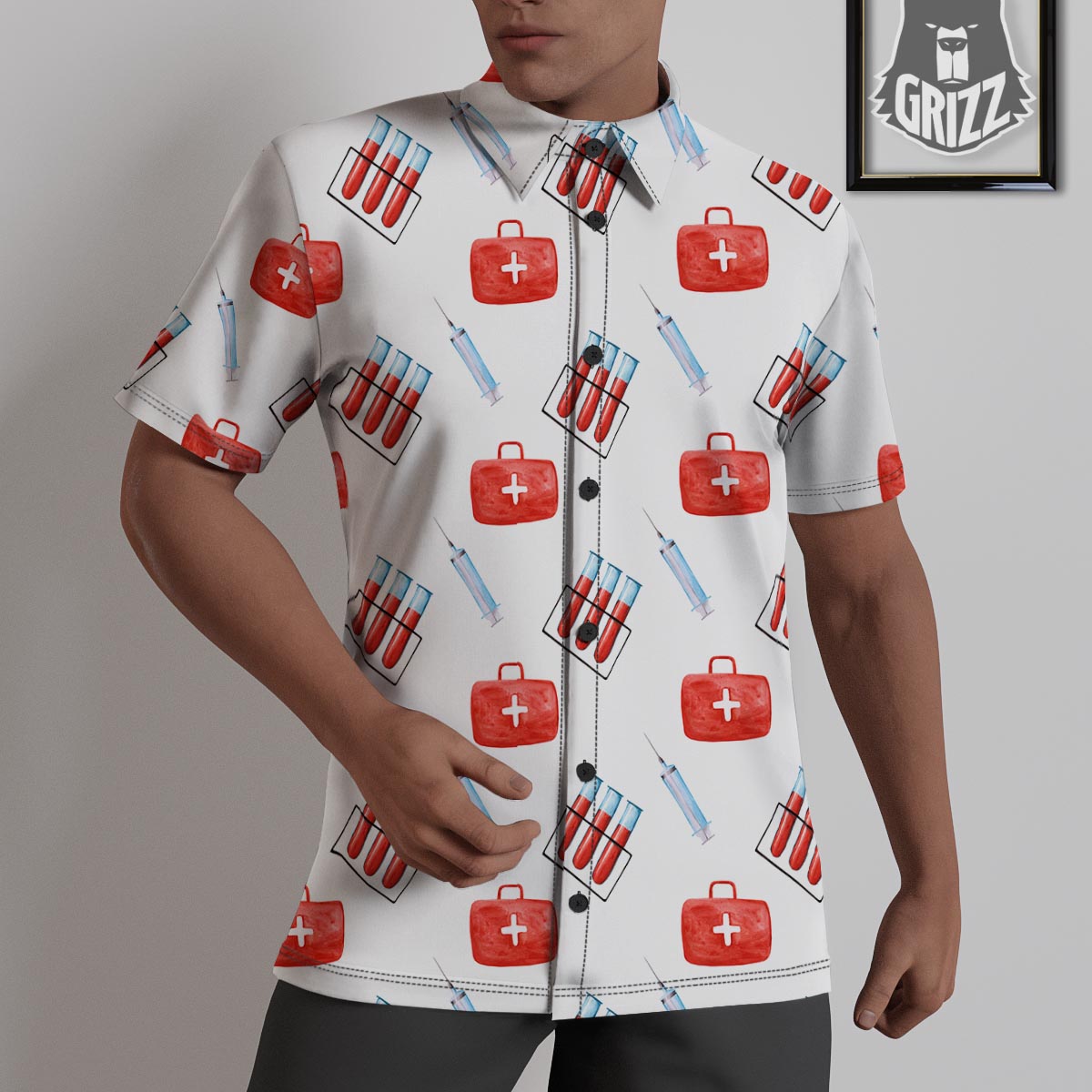 Nurse White And Red Print Pattern Untucked Shirts-grizzshop