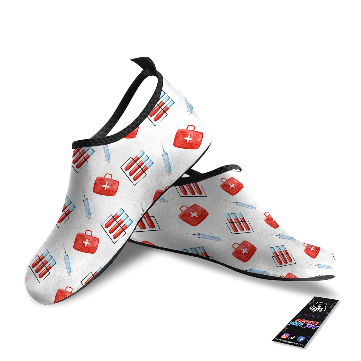 Nurse White And Red Print Pattern Water Shoes-grizzshop