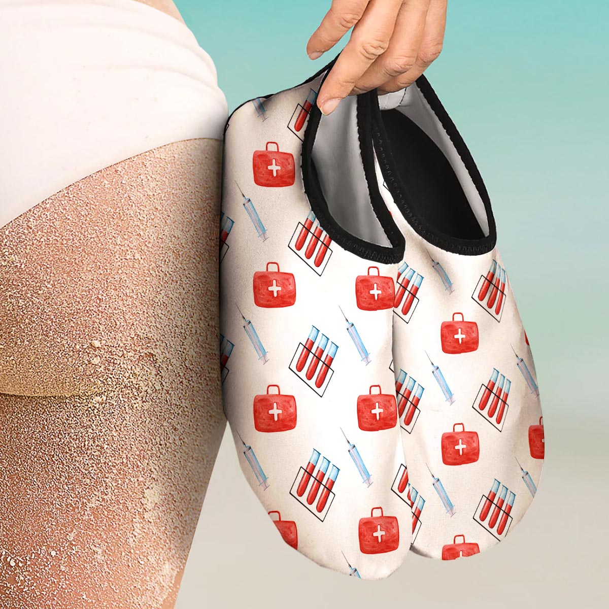 Nurse White And Red Print Pattern Water Shoes-grizzshop